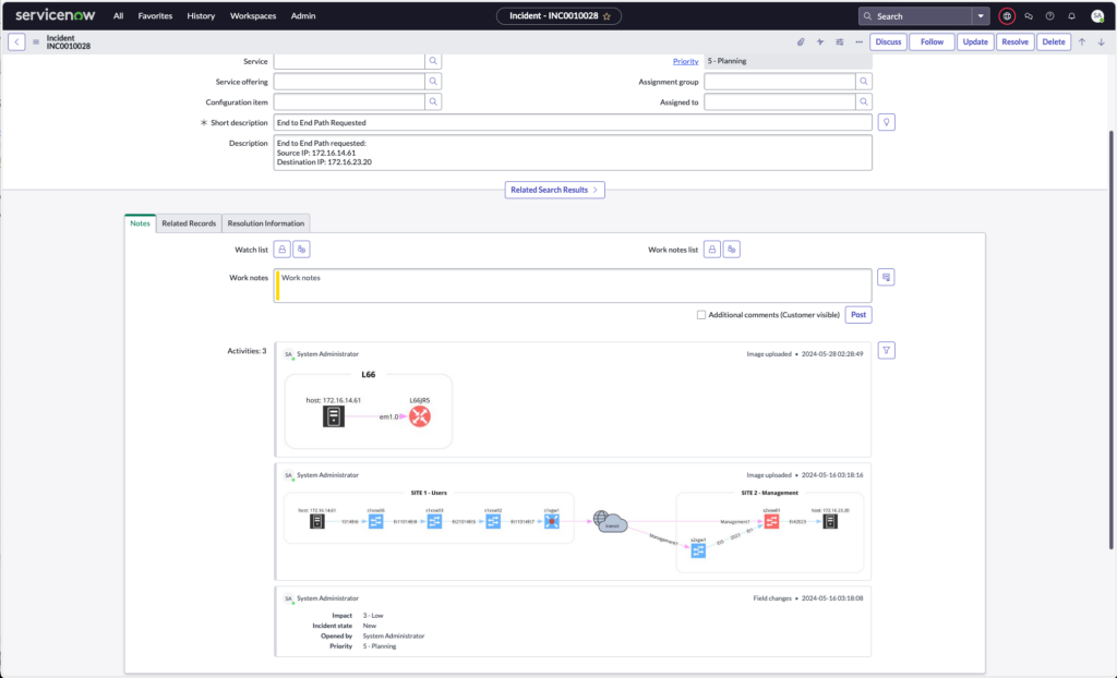 Using IP Fabric network intelligence in ServiceNow for network compliance automation activity.